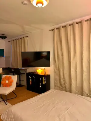 Télévision ou salle de divertissement dans l'établissement Les Couleurs du Lac