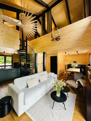 Coin salon dans l'établissement Chalet à 5 minutes de Gérardmer avec étang