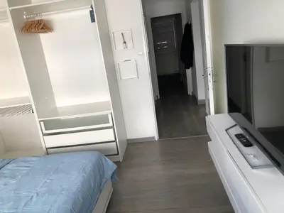 Télévision ou salle de divertissement dans l'établissement Appartement moderne esprit loft avec balcon centre Colmar proche gare et Place Rapp