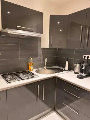 Cuisine ou kitchenette dans l'établissement Charmant T2 à Audincourt 5 minute de Montbéliard