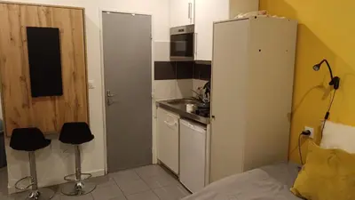 Cuisine ou kitchenette dans l'établissement Mulhouse Gare Studio Wifi