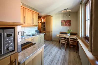 Cuisine ou kitchenette dans l'établissement Gîtes Sipp Mack Vins d'Alsace