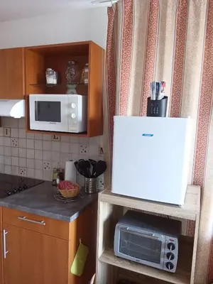 Cuisine ou kitchenette dans l'établissement Le Repaire du Golfeur de la Largue - Mooslargue