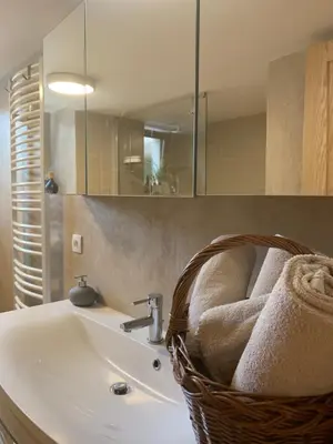 Salle de bains dans l'établissement Les Hirondelles