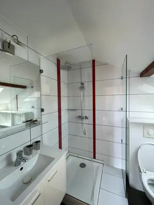 Salle de bains dans l'établissement Les Hauts du Lac