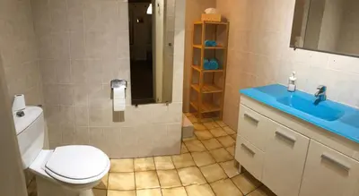 Salle de bains dans l'établissement Gite des cigognes bleu