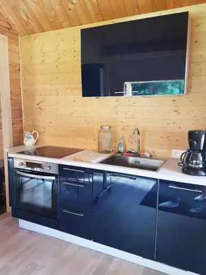 Cuisine ou kitchenette dans l'établissement Insolite Chalet de pêche Sérénité - Bien Etre