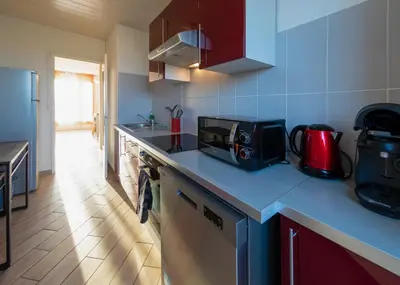 Cuisine ou kitchenette dans l'établissement Appart'Hôtel - l'île en mouvement