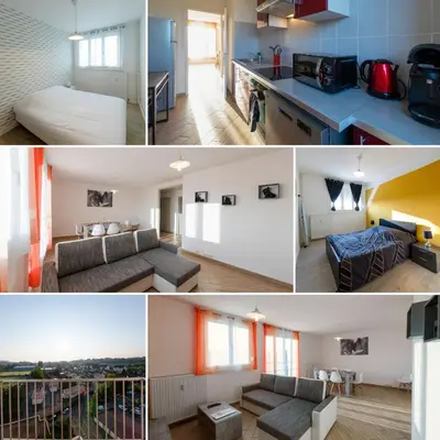Un ou plusieurs lits dans un hébergement de l'établissement Appart'Hôtel - l'île en mouvement
