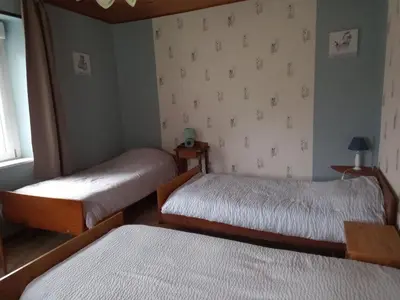 Un ou plusieurs lits dans un hébergement de l'établissement Gîte en pleine nature, proche de La Bresse avec activités familiales, terrasse et poêle à bois - FR-1-589-70