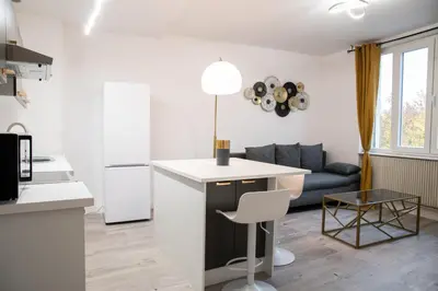 Cuisine ou kitchenette dans l'établissement *Le Tendance appart*