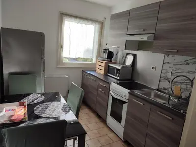 Cuisine ou kitchenette dans l'établissement F2 Florival 45m2, avec terrasse, route du vin et free parking