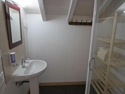 Salle de bains dans l'établissement Gîte pour 4 avec terrasse couverte, parking privé et animaux acceptés - FR-1-589-367