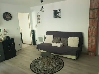 Coin salon dans l'établissement Appartement cosy calme à l'orée du bois