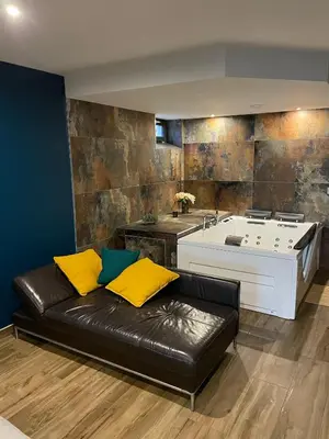 Coin salon dans l'établissement Charmant logement avec balnéo