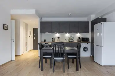 Cuisine ou kitchenette dans l'établissement Magnifique 2 pièces, tout équipé, terrasse privée