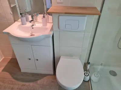 Salle de bains dans l'établissement Les Chouchous du Ried 2