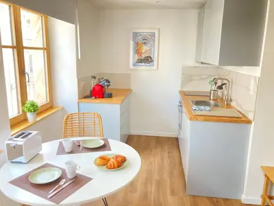 Cuisine ou kitchenette dans l'établissement Gîte des Victoires