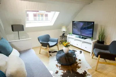 Télévision ou salle de divertissement dans l'établissement Appartement Les Tournesols avec Climatisation