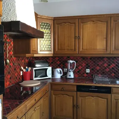 Cuisine ou kitchenette dans l'établissement Les Hibiscus