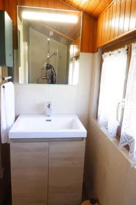 Salle de bains dans l'établissement Petit chalet de montagne avec espace extérieur