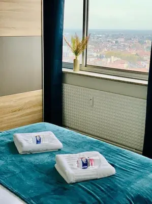 Un ou plusieurs lits dans un hébergement de l'établissement TOUR de l’europe, en plein centre avec parking.