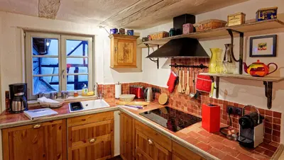 Cuisine ou kitchenette dans l'établissement Le Dragon porte-bonheur