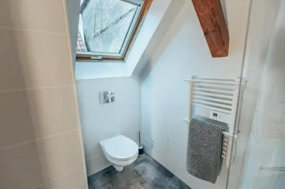 Salle de bains dans l'établissement Aux Cerfs des Vignes - L'annexe