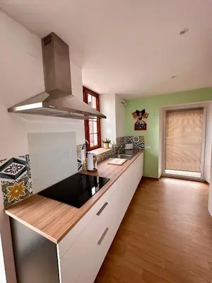 Cuisine ou kitchenette dans l'établissement Charmant et chaleureux gîte dans le vignoble