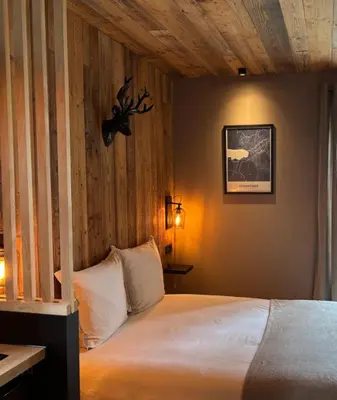 Un ou plusieurs lits dans un hébergement de l'établissement Studio façon chalet montagnard - Hyper centre